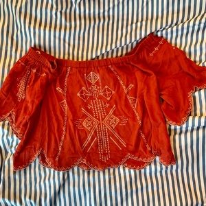 One The Land Orange Off The Shoulder Top